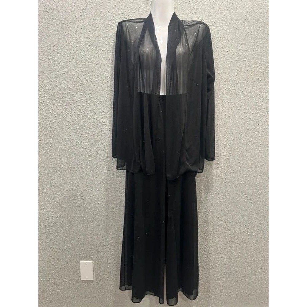 MSK 2 Piece Set Stretchy Black Glitter Wide Leg Pant & Duster Size Medium